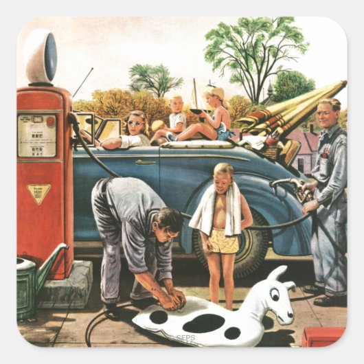 Speelgoed opvliegend strand vierkante sticker (Voorkant)