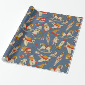 Speelgoed Patroon Rood/Goud ID783 Cadeaupapier (Uitgerold)