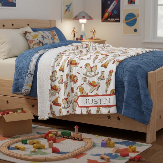  Speelgoed Patroon Rood/Goud ID783 Fleece Deken