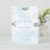 Speelgoed Plane Boy Christening 1st Birthday Party Kaart (Staand voorkant)