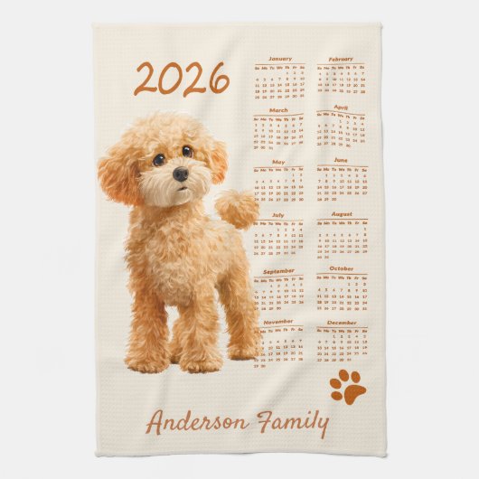 Speelgoed Poedel Hond 2026 Kalender Theedoek (Verticaal)