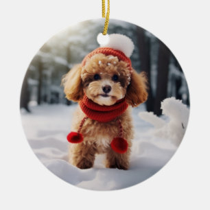 Speelgoed poedel hond kerst aandenken keramisch ornament