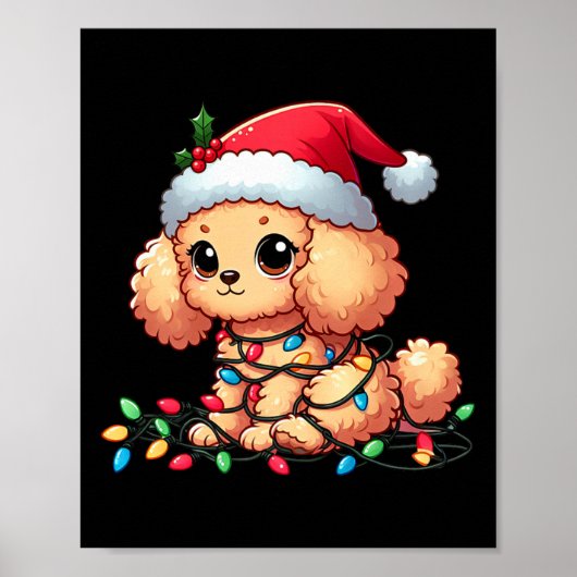 Speelgoed Poedel Kerstverlichting Hond Grappig Xma Poster (Voorkant)