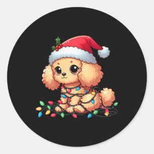 Speelgoed Poedel Kerstverlichting Hond Grappig Xma Ronde Sticker