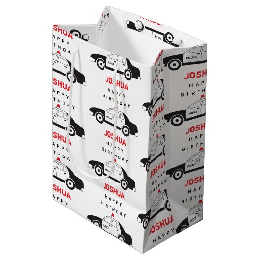 Speelgoed Politieauto Aangepaste naam Kinderen van Medium Cadeauzakje (Voorkant Gekanteld)