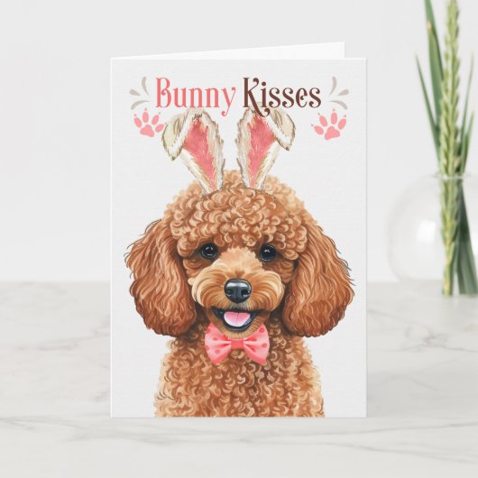 Speelgoed Poodle Dog in Bunny Ears voor Pasen Feestdagen Kaart (Voorkant)