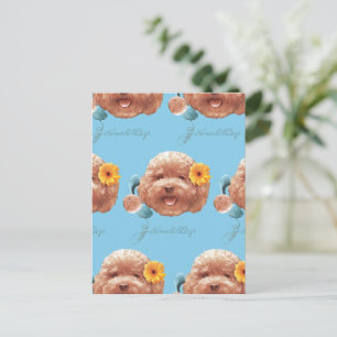 Speelgoed Poodle met bloem en telefoon illustratie Aankondigingskaart