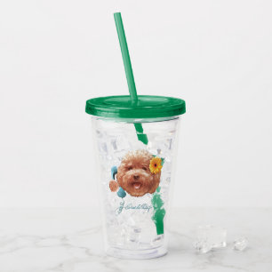 Speelgoed Poodle met bloem en telefoon illustratie Acryl Drinkbeker