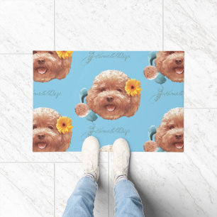 Speelgoed Poodle met bloem en telefoon illustratie Deurmat