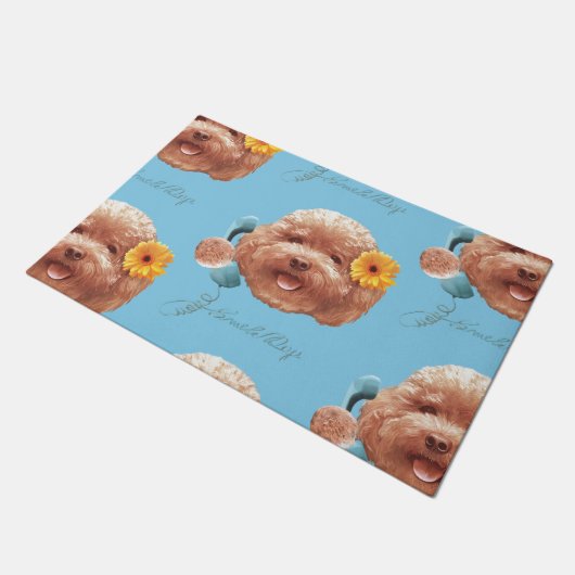 Speelgoed Poodle met bloem en telefoon illustratie Deurmat (Schuin)