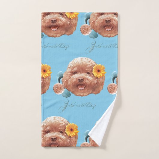 Speelgoed Poodle met bloem en telefoon illustratie Handdoek (Handdoek)