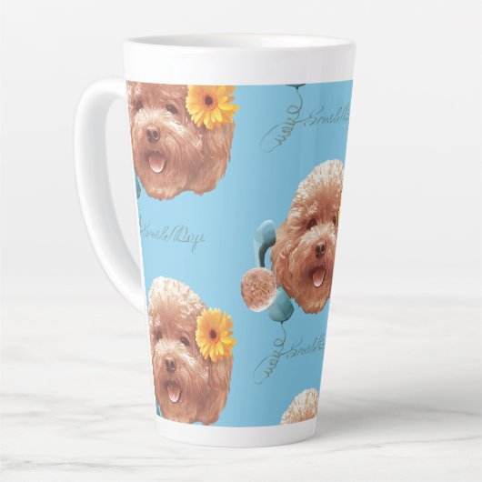 Speelgoed Poodle met bloem en telefoon illustratie Latte Mok (Linkerhoek)