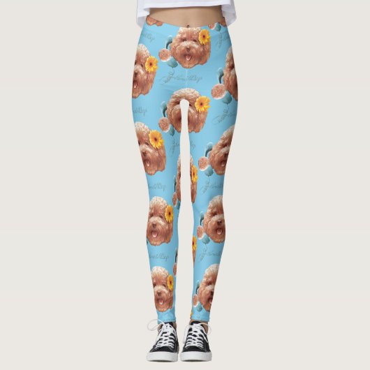 Speelgoed Poodle met bloem en telefoon illustratie Leggings (Voorkant)