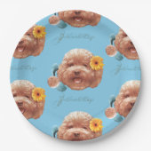 Speelgoed Poodle met bloem en telefoon illustratie Papieren Bordje (Voorkant)