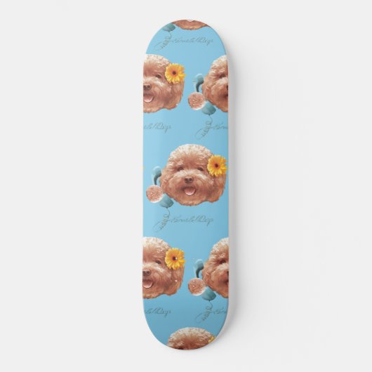 Speelgoed Poodle met bloem en telefoon illustratie Persoonlijk Skateboard (Voorkant)