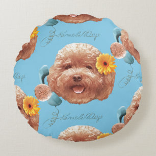 Speelgoed Poodle met bloem en telefoon illustratie Rond Kussen