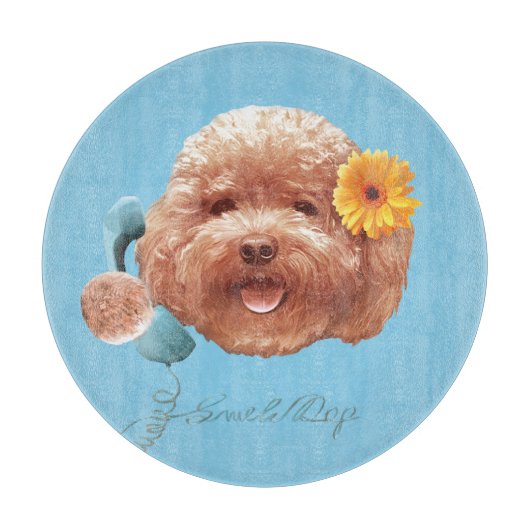 Speelgoed Poodle met bloem en telefoon illustratie Snijplank (Voorkant)