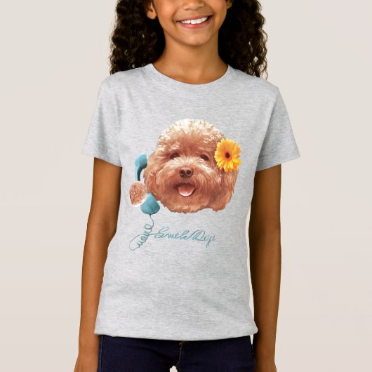 Speelgoed Poodle met bloem en telefoon illustratie T-shirt (Voorkant)