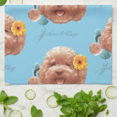 Speelgoed Poodle met bloem en telefoon illustratie Theedoek (Gevouwen)