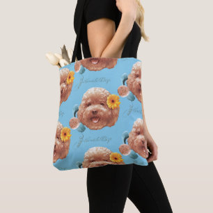 Speelgoed Poodle met bloem en telefoon illustratie Tote Bag