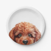 Speelgoed poodle roodbruin origineel van miart papieren bordje (Voorkant)