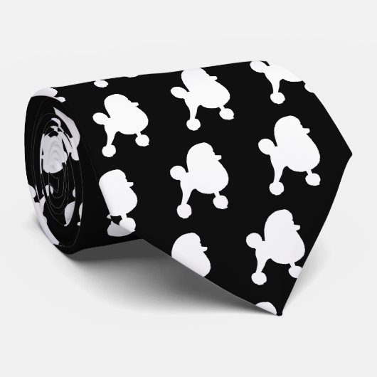 Speelgoed Poodle Silhouettes Patroon White en Blac Stropdas (Opgerold)