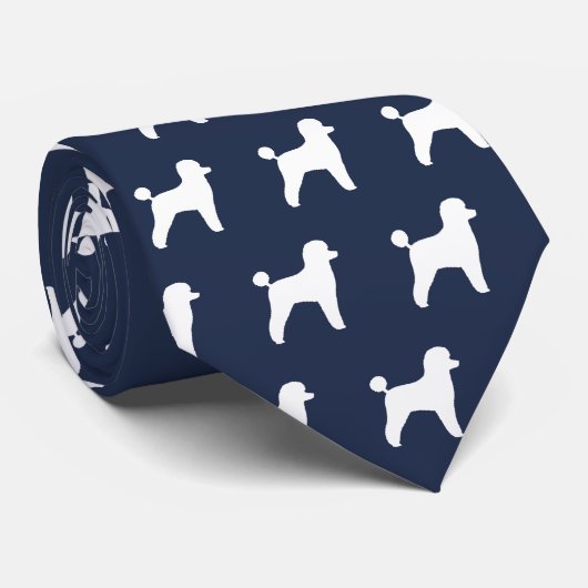 Speelgoed Poodle Silhouettes Patroon White en Blue Stropdas (Opgerold)