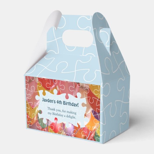 Speelgoed puzzelballon, vierde verjaardag bedankdoosjes (Voorkant Zijde)