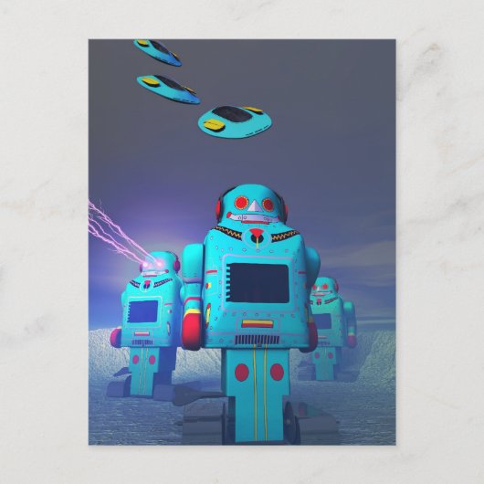 Speelgoed Robos op het Briefkaart van de aanval (Voorkant)