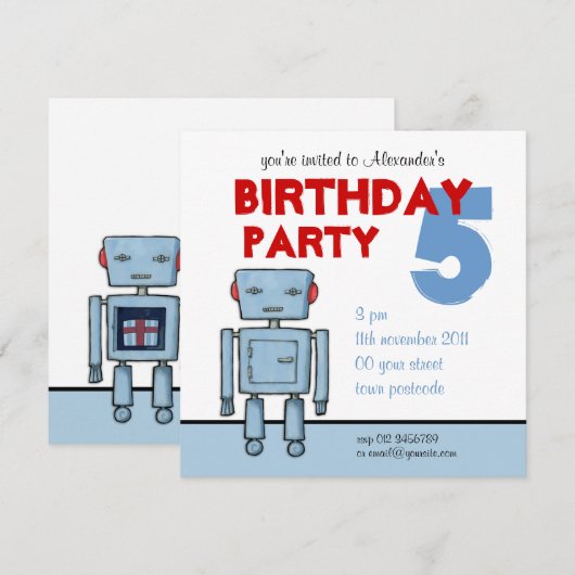 Speelgoed Robot Birthday Uitnodiging (Voorkant / Achterkant)