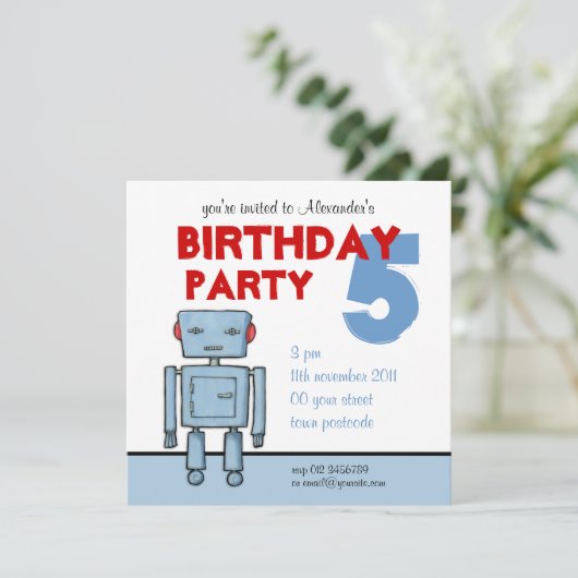 Speelgoed Robot Birthday Uitnodiging (Staand voorkant)