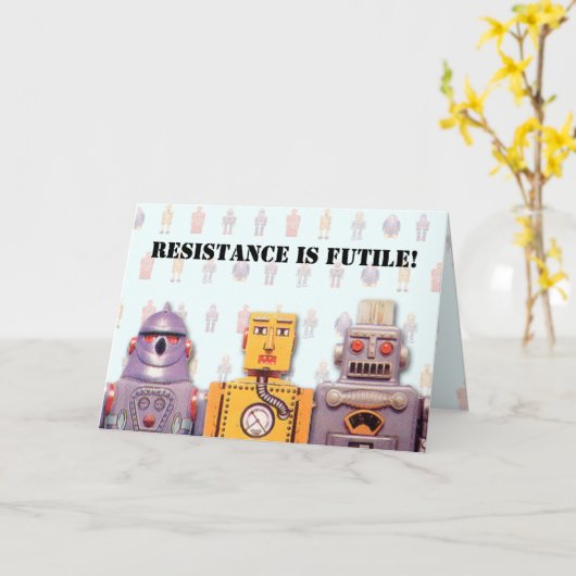 Speelgoed Robot Custom Birthday Kaart (Gele Bloem)