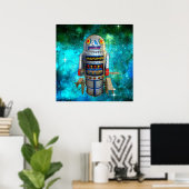 speelgoed robot in blauw melkwegstelsel schattige poster (Thuiskantoor)