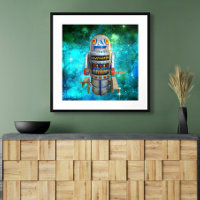 speelgoed robot in blauw melkwegstelsel schattige