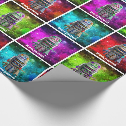 Speelgoed Robot kleurrijke Sci Fi Galaxy aangepast Cadeaupapier (Hoek)