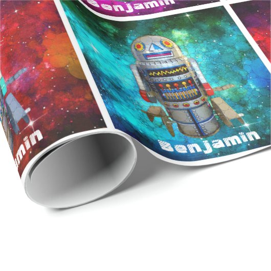 Speelgoed Robot kleurrijke Sci Fi Galaxy aangepast Cadeaupapier (Rol Hoek)
