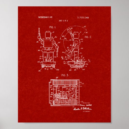 Speelgoed Robot Patent - Burgundy Red Poster (Voorkant)