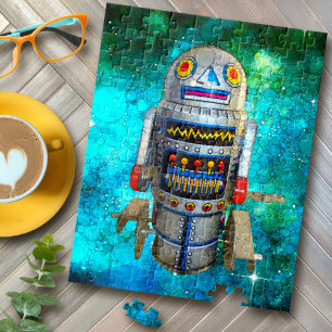 Speelgoed Robot Retro Turquoise Galaxy Schattige  Legpuzzel