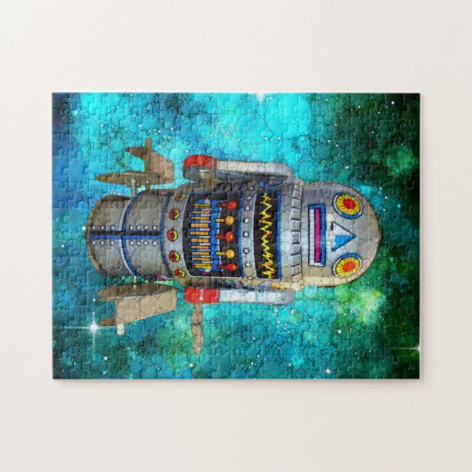  Speelgoed Robot Retro Turquoise Galaxy Schattige  Legpuzzel (Horizontaal)