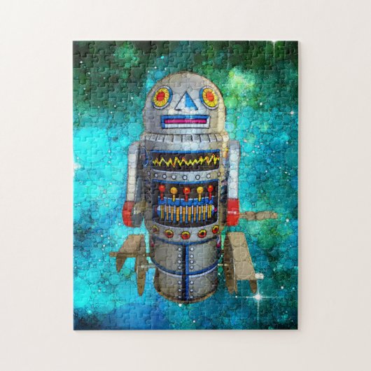 Speelgoed Robot Retro Turquoise Galaxy Schattige Legpuzzel (Verticaal)