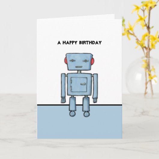 Speelgoed Robot Verjaardag Kaart (Gele Bloem)