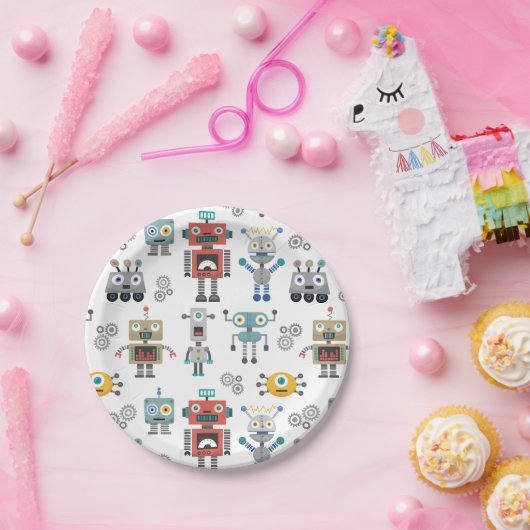 Speelgoed robots papieren bordje (Feest)