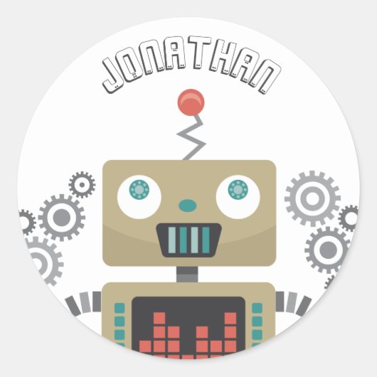 Speelgoed robots ronde sticker (Voorkant)