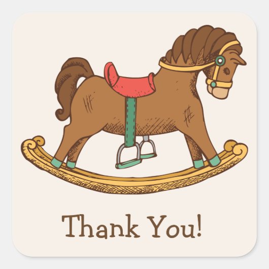 Speelgoed Rocking Horse Retro Bedankt Vierkante Sticker (Voorkant)