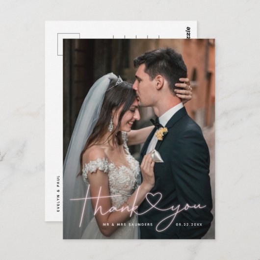 Speelgoed Roze Neon Script Weduwfoto Hartelijk dan Briefkaart (Voorkant / Achterkant)