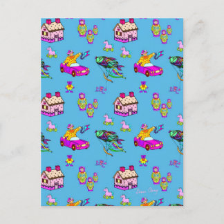 Speelgoed - Roze poppen en Turquoise Kites Briefkaart