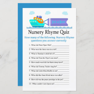 Speelgoed Ship Nursery Rhyme Quiz baby shower game