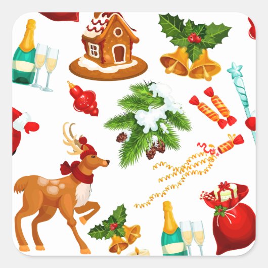 Speelgoed | Snop van het pretpatroon Merry kerst Vierkante Sticker (Voorkant)