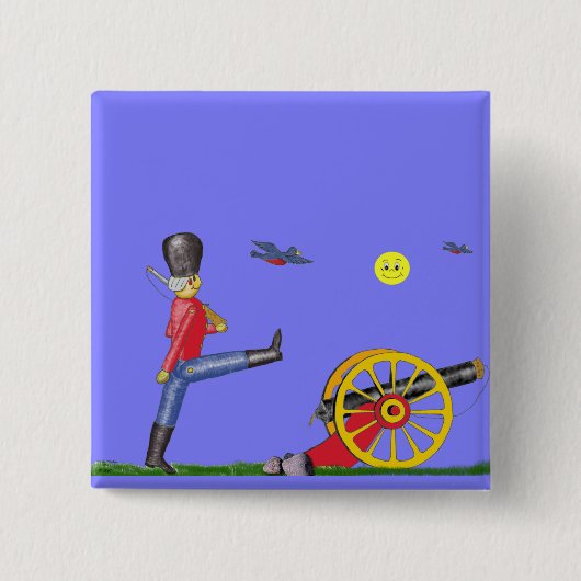 Speelgoed Soldaat en Speelgoed Cannon... Button. Vierkante Button 5,1 Cm (Voorkant)