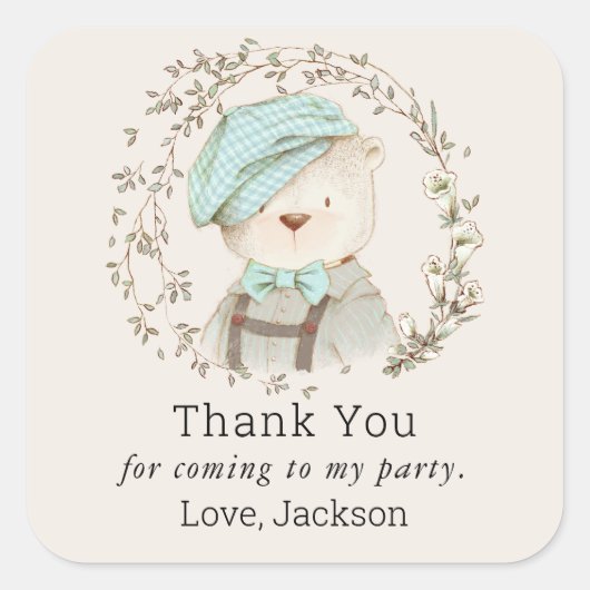  Speelgoed Teddy Bear Boy's Verjaardagsgunst Vierkante Sticker (Voorkant)